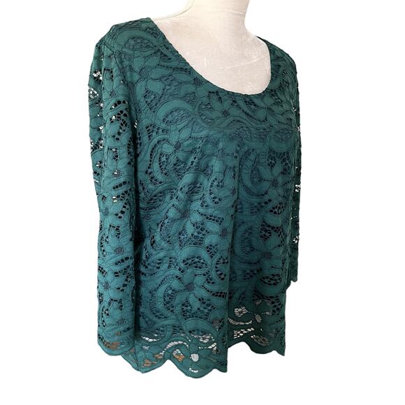Nanette Lepore Lace Top Night Garden Green Large Scalloped Hem - Picture 9 of 11